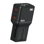 NINE USB WALL CHARGER BLACK POCKET TRAVEL TWO PORT PD 45W Gan WORLD WIDE TRAVEL CHARGER - Image 4
